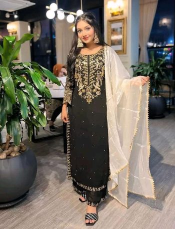 DESIGNER GEORGETTE EMBROIDERY WORK TOP BOTTOM WITH DUPATTA BLACK
