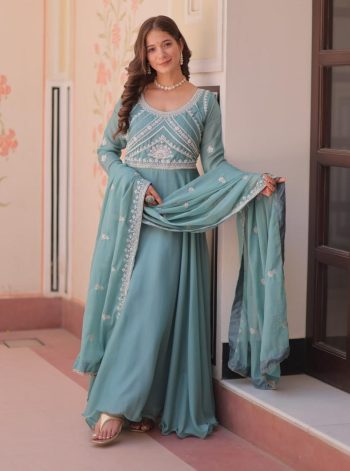 DESIGNER GEORGETTE SEQUENCE CODING & BEADS EMBROIDERY WORK GOWN WITH DUPATTA RAMA