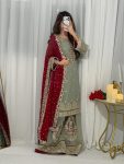 DESIGNER GEORGETTE SEQUENCE EMBROIDERY SIDE DORI WORK TOP PALAZZO WITH DUPATTA MINT