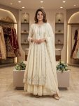 DESIGNER GEORGETTE SEQUENCE EMBROIDERY WITH REAL MIRROR WORK GOWN BOTTOM WITH DUPATTA OFF WHITE