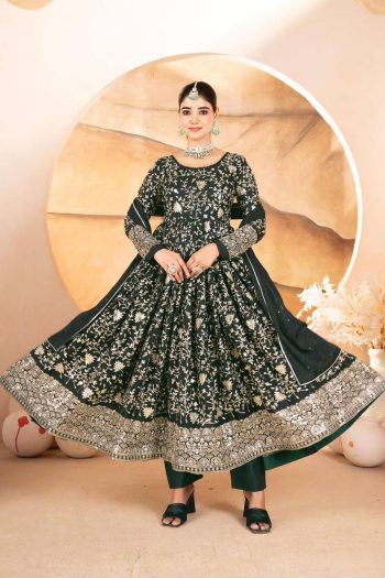 DESIGNER GEORGETTE SEQUENCE & MULTI THREAD EMBROIDERY WORK GOWN BOTTOM WITH DUPATTA GREEN