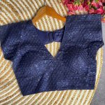 DESIGNER GEORGETTE SEQUENCE WORK STITCHED BLOUSE NAVY BLUE