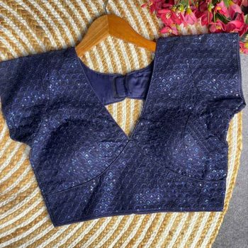 DESIGNER GEORGETTE SEQUENCE WORK STITCHED BLOUSE NAVY BLUE