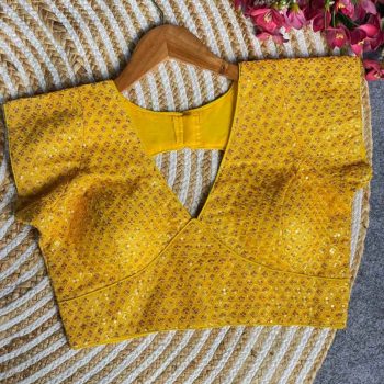 DESIGNER GEORGETTE SEQUENCE WORK STITCHED BLOUSE YELLOW