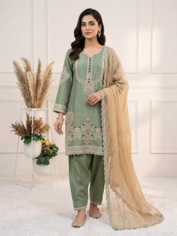 DESIGNER GLASS SATIN CODING WITH SEQUENCE EMBROIDERY WORK TOP PATIYALA WITH DUPATTA MINT