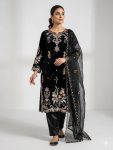 DESIGNER GLASS WOMAN EMBROIDERY WORK TOP BOTTOM WITH DUPATTA BLACK