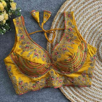 DESIGNER ITALIYAN SILK JARI + SEQUENCE & BEADS WORK STITCHED BLOUSE YELLOW
