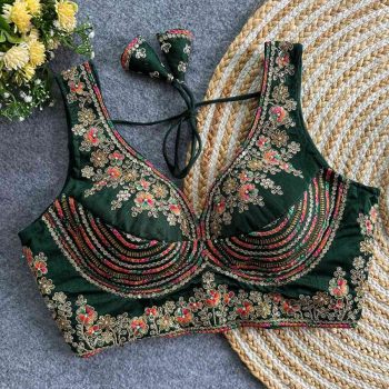 DESIGNER ITALIYAN SILK JARI + SEQUENCE & BEADS WORK STITCHED BLOUSE GREEN