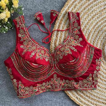 DESIGNER ITALIYAN SILK JARI + SEQUENCE & BEADS WORK STITCHED BLOUSE RED