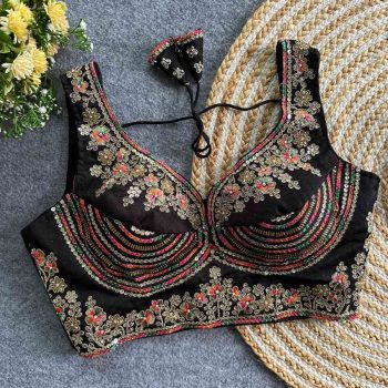 DESIGNER ITALIYAN SILK JARI + SEQUENCE & BEADS WORK STITCHED BLOUSE BLACK