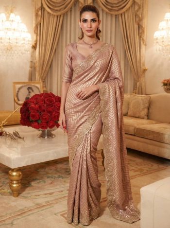 DESIGNER KAJIVARAM SILK CUTDANA, BEADS & SEQUENCE EMBROIDERY WORK SAREE WITH UNSTITCHED BLOUSE PINK