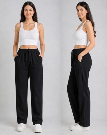 DESIGNER LYCRA WITH SELF WORK PALAZZO BLACK