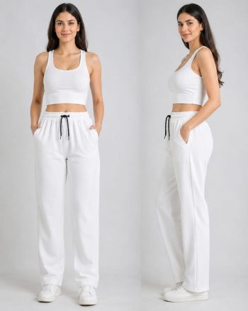 DESIGNER LYCRA WITH SELF WORK PALAZZO WHITE