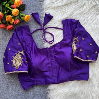 DESIGNER MALAI SATIN HAND WORK STITCHED BLOUSE PURPLE