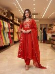 DESIGNER MUL CHANDERI SEQUENCE EMBROIDERY WORK TOP BOTTOM WITH DUPATTA RED