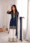 DESIGNER NATURAL SILK EMBROIDERY AND SEQUENCE WORK TOP PALAZZO WITH DUPATTA BLUE