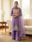 DESIGNER NC MOSS EMBROIDERY SEQUENCE WORK  TOP PALAZZO WITH DUPATTA PURPLE