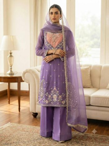 DESIGNER NC MOSS EMBROIDERY SEQUENCE WORK  TOP PALAZZO WITH DUPATTA PURPLE