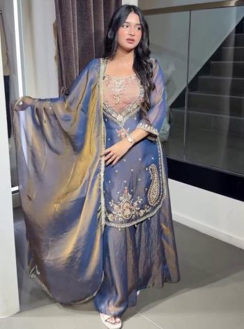 DESIGNER NC MOSS EMBROIDERY SEQUENCE WORK TOP PALAZZO WITH DUPATTA LAVENDER