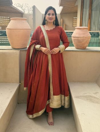 DESIGNER NC VICHITRA SILK SEQUENCE AND EMBROIDERY WORK GOWN PENT WITH DUPATTA ORANGE