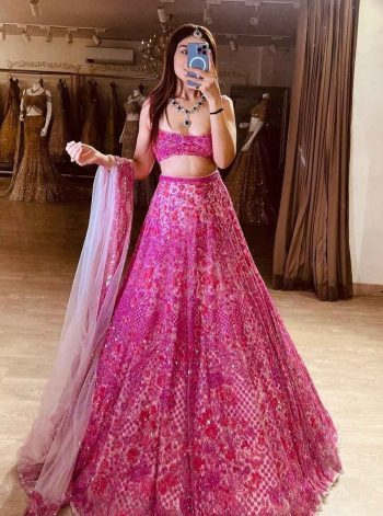 DESIGNER NET SEQUENCE DORI & ZARI WORK LEHENGA CHOLI WITH DUPATTA PINK