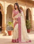 DESIGNER RANGOLI SILK EMBROIDERY MULTI SEQUENCE WORK SAREE WITH UNSTITCHED BLOUSE CREAM