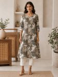 DESIGNER RAYON PRINTED WORK KURTI  GREY