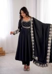 DESIGNER ROMAN SILK EMBROIDERY SEQUENCE WORK GOWN BOTTOM WITH DUPATTA BLACK