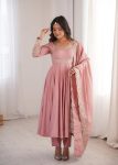 DESIGNER ROMAN SILK EMBROIDERY SEQUENCE WORK GOWN BOTTOM WITH DUPATTA BABY PINK