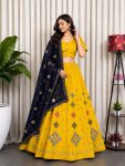DESIGNER ROMAN SILK EMBROIDERY SEQUENCE WORK LEHENGA CHOLI WITH DUPATTA YELLOW