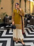DESIGNER ROMAN SILK THREAD EMBROIDERY WORK TOP PALAZZO WITH DUPATTA MUSTARD