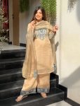 DESIGNER SALSA SILK EMBROIDERY WITH SEQUENCE WORK TOP PALAZZO WITH DUPATTA CREAM