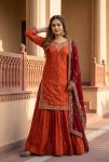 DESIGNER SINDOOR FENDY SILK EMBROIDERY SEQUENCE WORK TOP LEHENGA WITH DUPATTA ORANGE