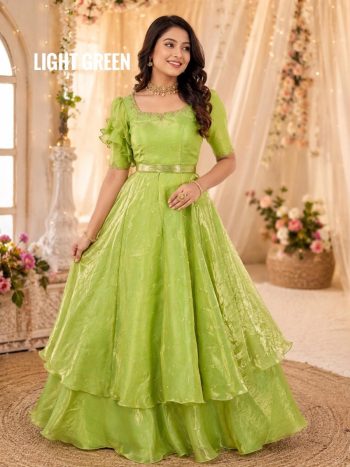 DESIGNER SPACE SILK SEQUENCE EMBROIDERY WORK LEHENGA CHOLI WITH DUPATTA PARROT GREEN