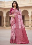 DESIGNER TISSUE SILK TRIPLE WEAVING COPPER ZARI SAREE WITH UNSTITCHED BLOUSE PINK