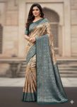 DESIGNER TISSUE SILK TRIPLE WEAVING COPPER ZARI SAREE WITH UNSTITCHED BLOUSE CREAM AND RAMA