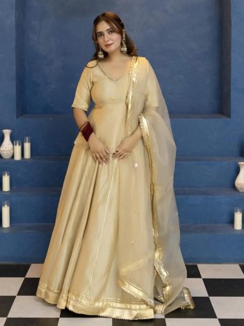 DESIGNER VICHITRA SILK BEADS HAND EMBROIDERY WORK TOP LEHENGA WITH DUPATTA CREAM