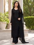 FABULOUS FOX BLOOMING GEORGETTE SEQUENCE WITH EMBROIDERY WORK TOP PALAZZO WITH DUPATTA BLACK