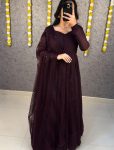 FABULOUS SOFT FAUX GEORGETTE POTLI BUTTON WORK GOWN WITH DUPATTA  WINE