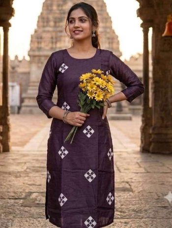 FANCY ART SILK EMBROIDERY WORK KURTI WINE