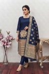 FANCY ART SILK JACQUARD WEAVING WORK TOP BOTTOM WITH DUPATTA NAVY BLUE