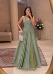 FANCY CHINON EMBROIDERY BUTTA WITH SEMI BEADS LACE WORK LEHENGA CHOLI SET SKY