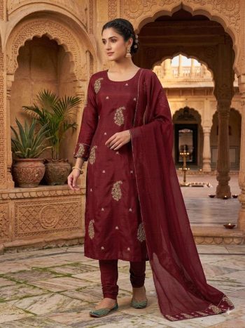 FANCY CHINON MULTI SEQUENCE WORK TOP BOTTOM WITH DUPATTA MAROON
