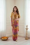 FANCY CHINON SILK DIGITAL PRINT WORK READY TO WEAR SAREE WITH STITCHED BLOUSE AND KOTI RANI
