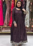 FANCY CHINON SILK EMBROIDERY CODING & SEQUENCE & MOTI LACE WORK GOWN BOTTOM WITH DUPATTA BROWN
