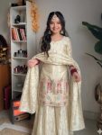 FANCY CHINON SILK EMBROIDERY WORK KID'S TOP PALAZZO WITH DUPATTA OFF WHITE