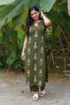 FANCY COTTON BLEND BLOCK PRINT WORK CO-ORD SET MEHNDI
