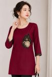 FANCY COTTON EMBROIDERY CUT PASTE BUTTA WORK TOP MAROON