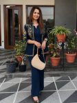 FANCY COTTON FLEX EMBROIDERY WORK CO-ORD SET NAVY BLUE