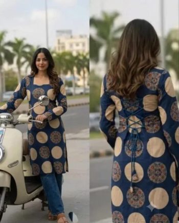 FANCY COTTON PRINT WORK  KURTI BLUE